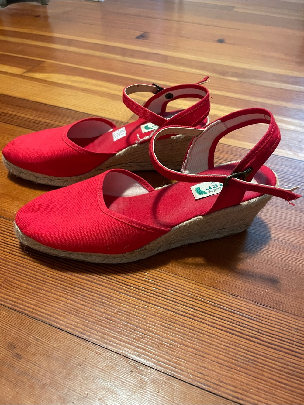 Red Canvas Spanish Espadrille Wedge Sandals with Ankle Strap